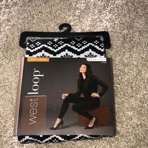 Black and white sweater pattern fleece leggings